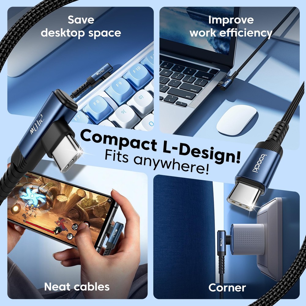 toocki USB C Cable [2Pack, 10ft] 240W Fast Charging Type C 10FT+10FT, Blue
