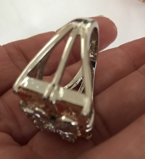 Bold Cz Ring Shines Silver Tone Heavy China