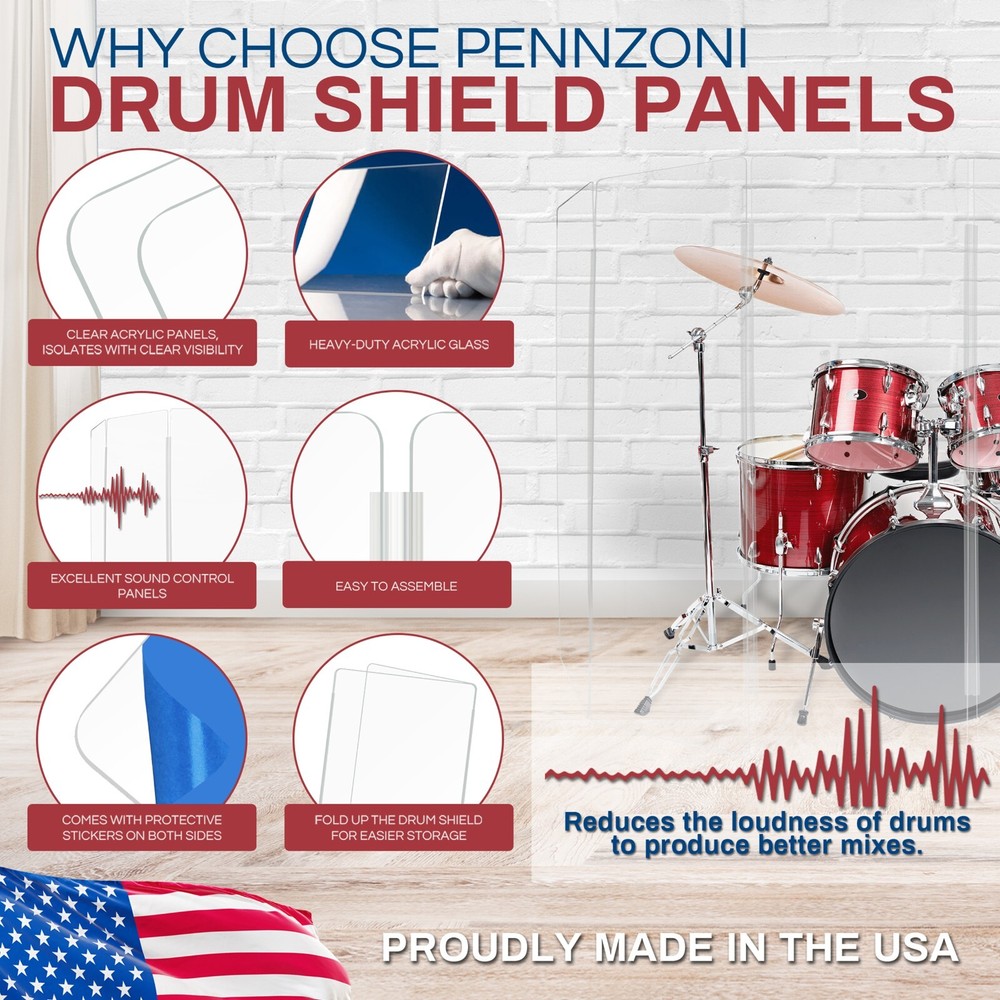 Acrylic Drum Shield Drum Screen DS7 L with Full length Hinges Total Height 6ft