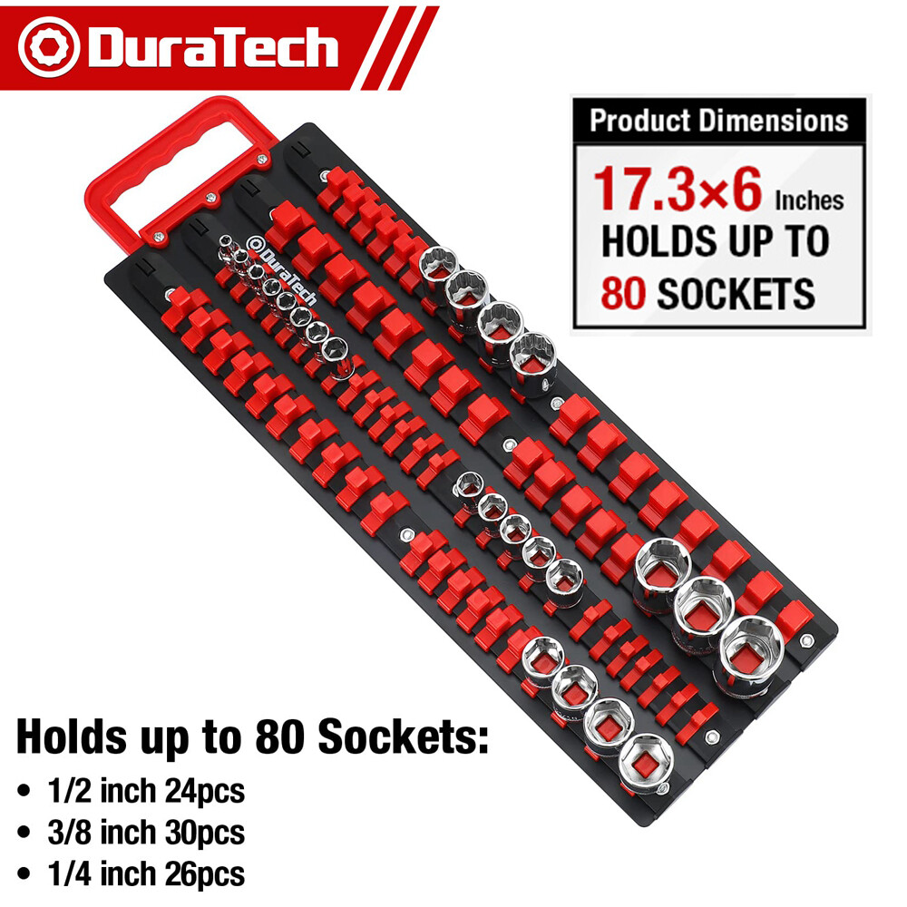 DURATECH 80PC Socket Organizer Holder 1/2" 1/4" 3/8" Drive Socket Organizer Tray