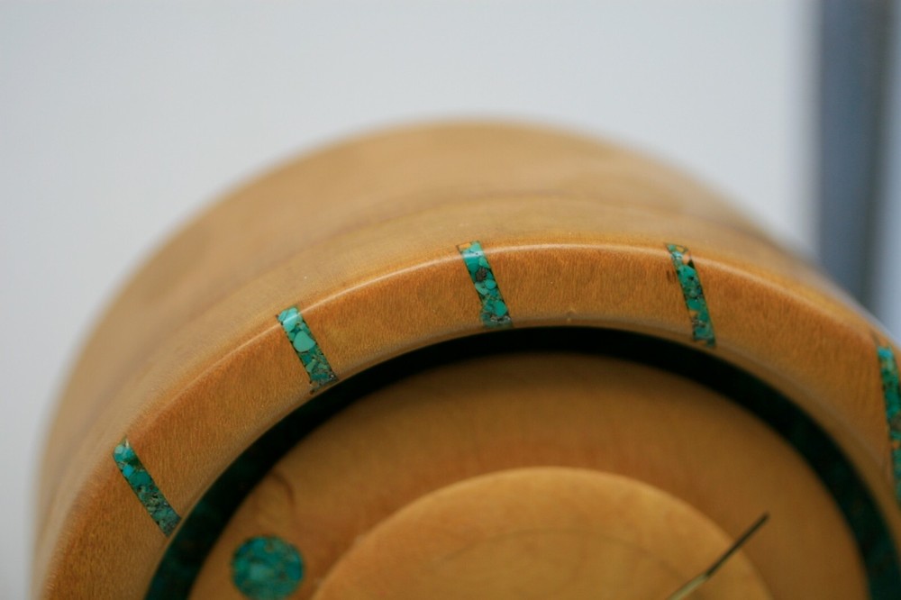 Hand Made Modern Wooden clock TURQUOISE INLAY