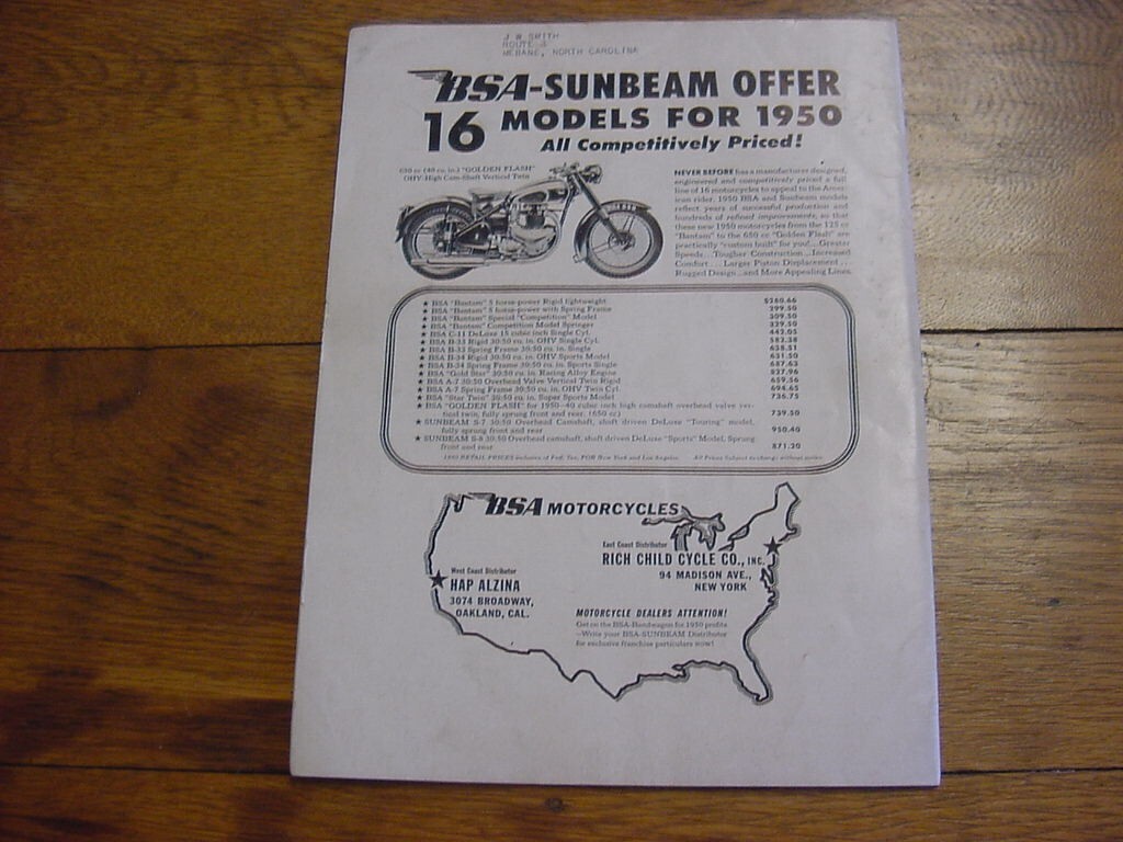 VINTAGE American Motorcycling magazine November 1949 New Triumph Thunderbird