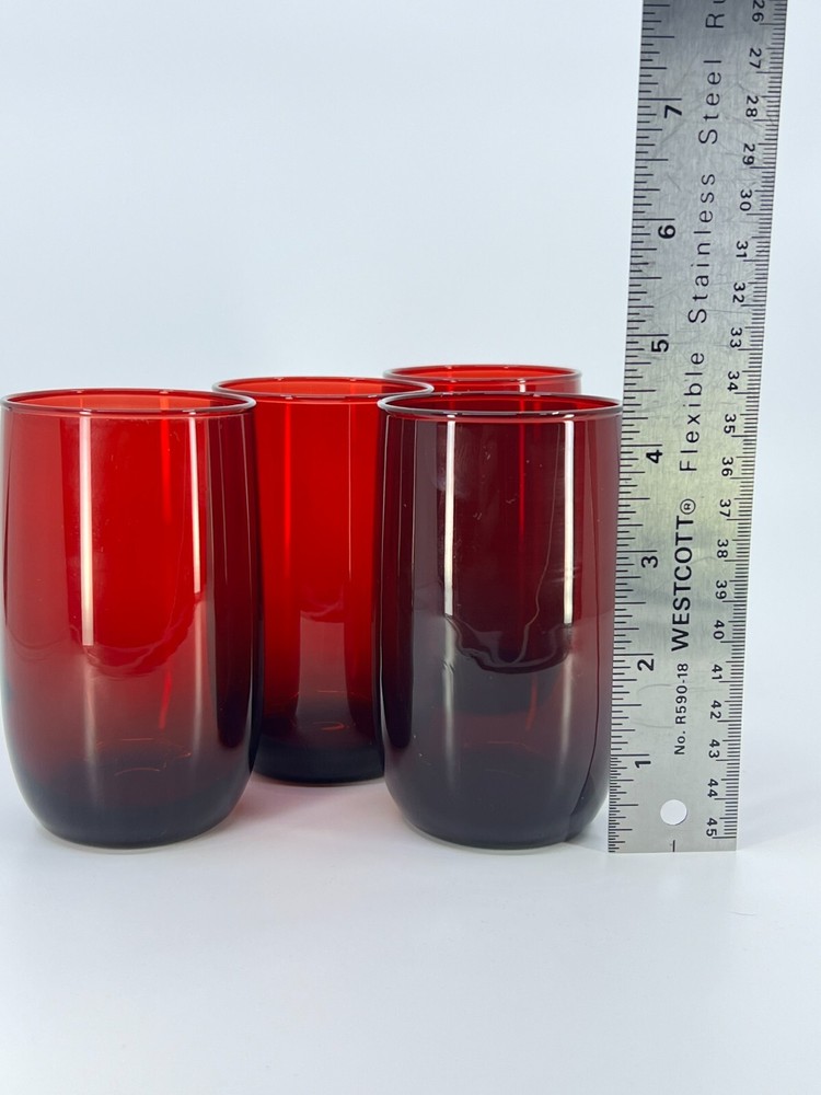 4 Vintage Anchor Hocking Ruby Red Drinking Glasses 1950 Roly Poly glasses 4"