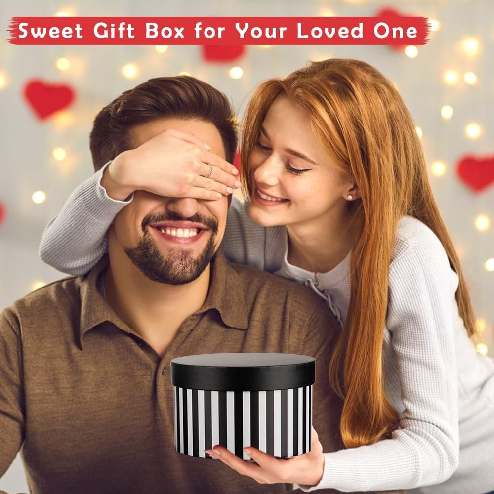 Gift Boxes with Lids for Presents Black and White Striped Round Box for Flowe...