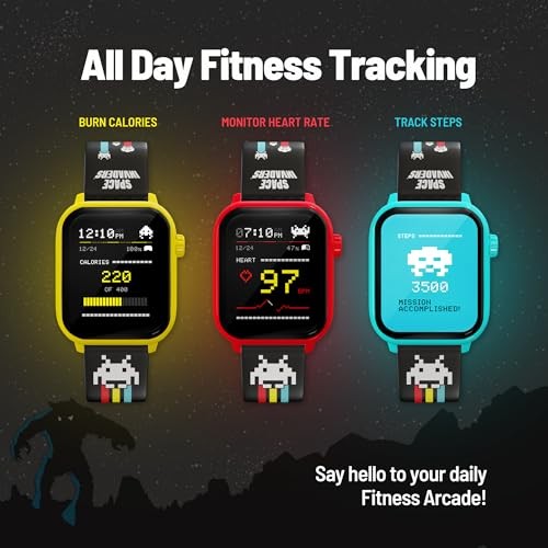 Space Invaders Retro Gaming Smart Watch, Selective Tech Bezel, Non Yellow