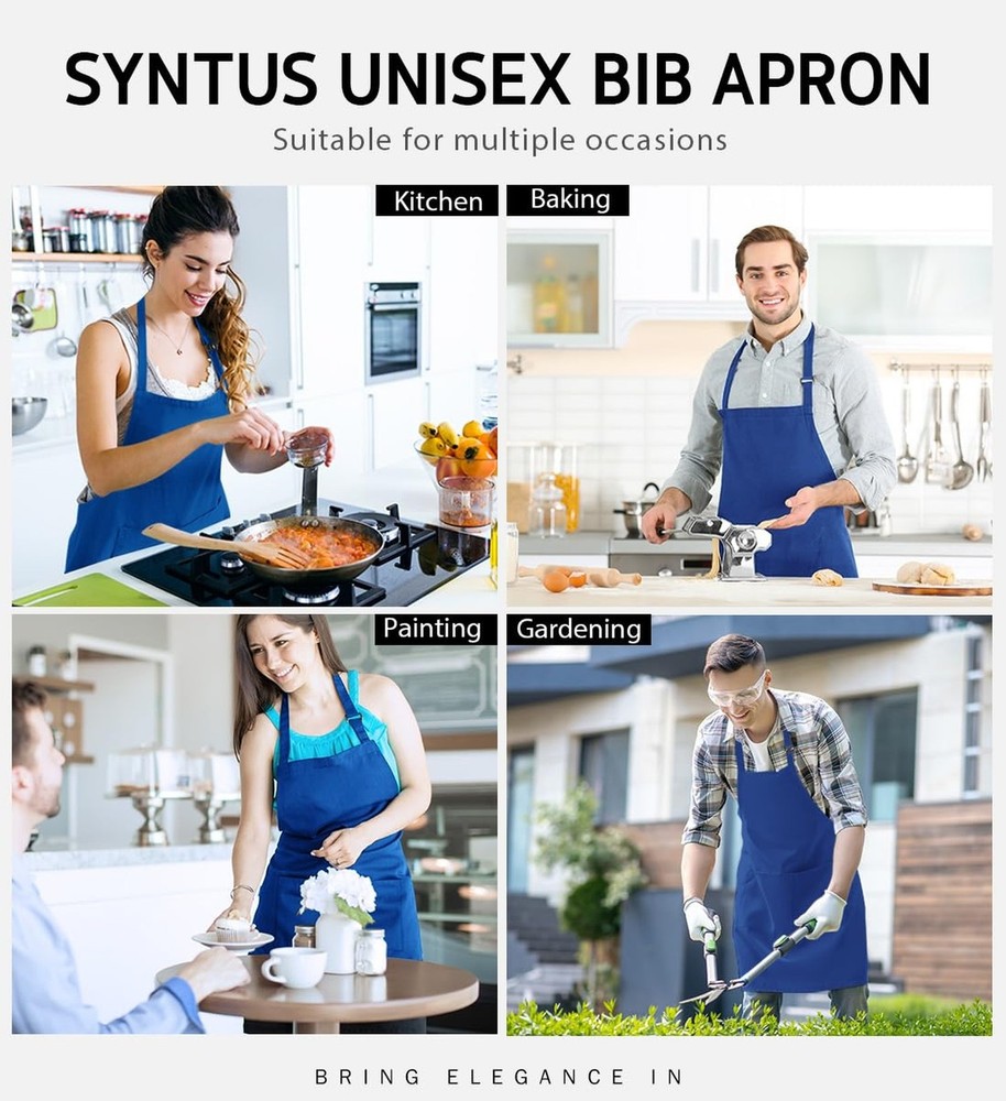 Syntus 2 Pack Adjustable Bib Apron Waterdrop Resistant with 2 Pockets Cooking...