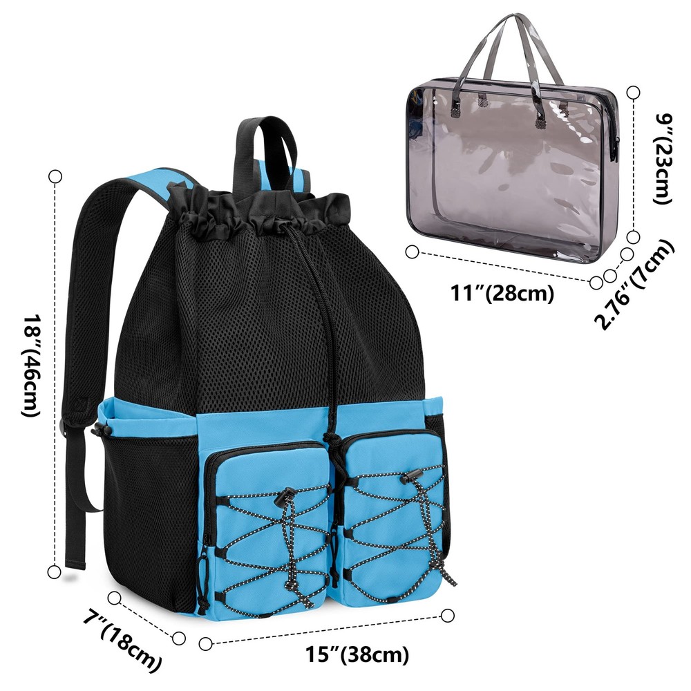 Mesh Beach Bag Backpack with Waterproof Bag and Pocket, Large Drawstring Swim...