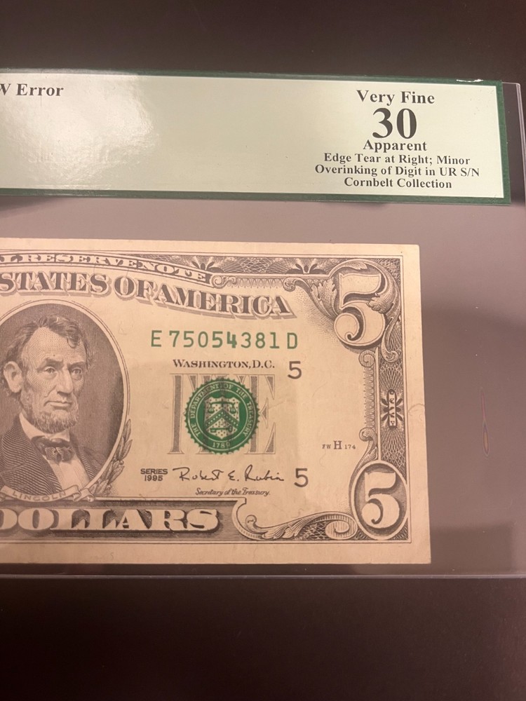 1995 $5 Overinking Error PCGS 30 RARE ERROR