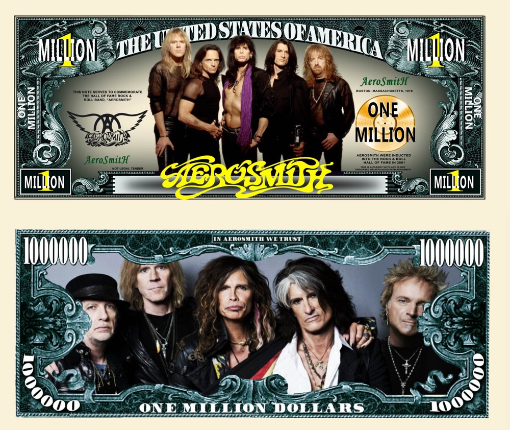 Aerosmith Million Dollar Bill Play Funny Money Novelty Note + FREE SLEEVE