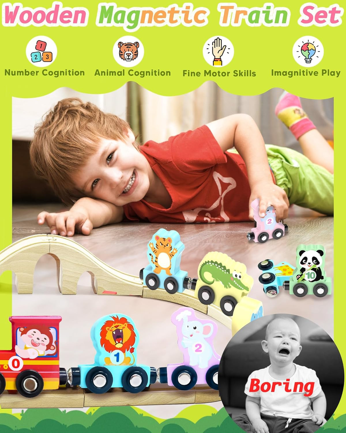 11 Pcs Magnetic Train Set Montessori Toys for 1 2 3 Years Old Toddlers Boys Girl