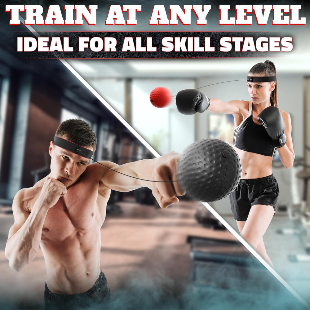 Boxing Reflex Balls Set - 4 Same Weight Color Balls, 2 Adjustable Headbands for