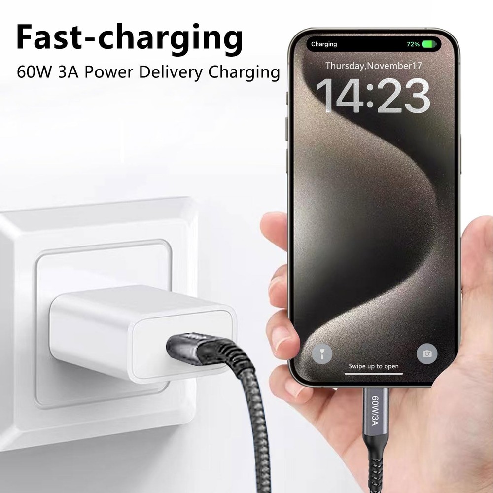 USB-C to Cable (15FT 2PACK 60W) Long Cable,Fast Charging 15FT, Grey