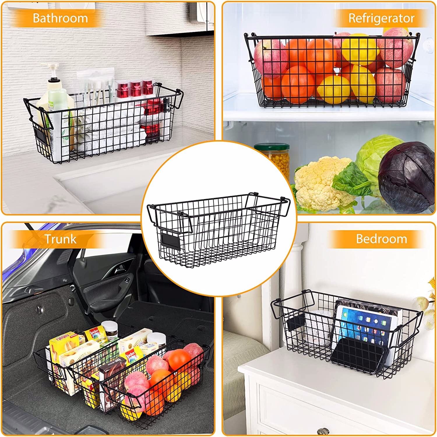 Brand New -- Stackable Wire Basket Storage Shelf Organizer with Handles 4 pack