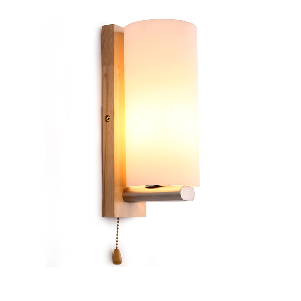 Modern White Wall Light Sconce Glass Shade Bedside Hallway Lamp With Pull Switch