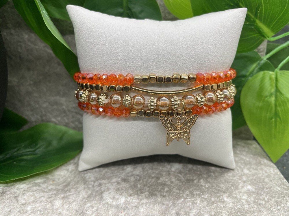 4 PC Handmade Boho Beaded Stackable 6” Plus Stretch Bracelet Set New A2914