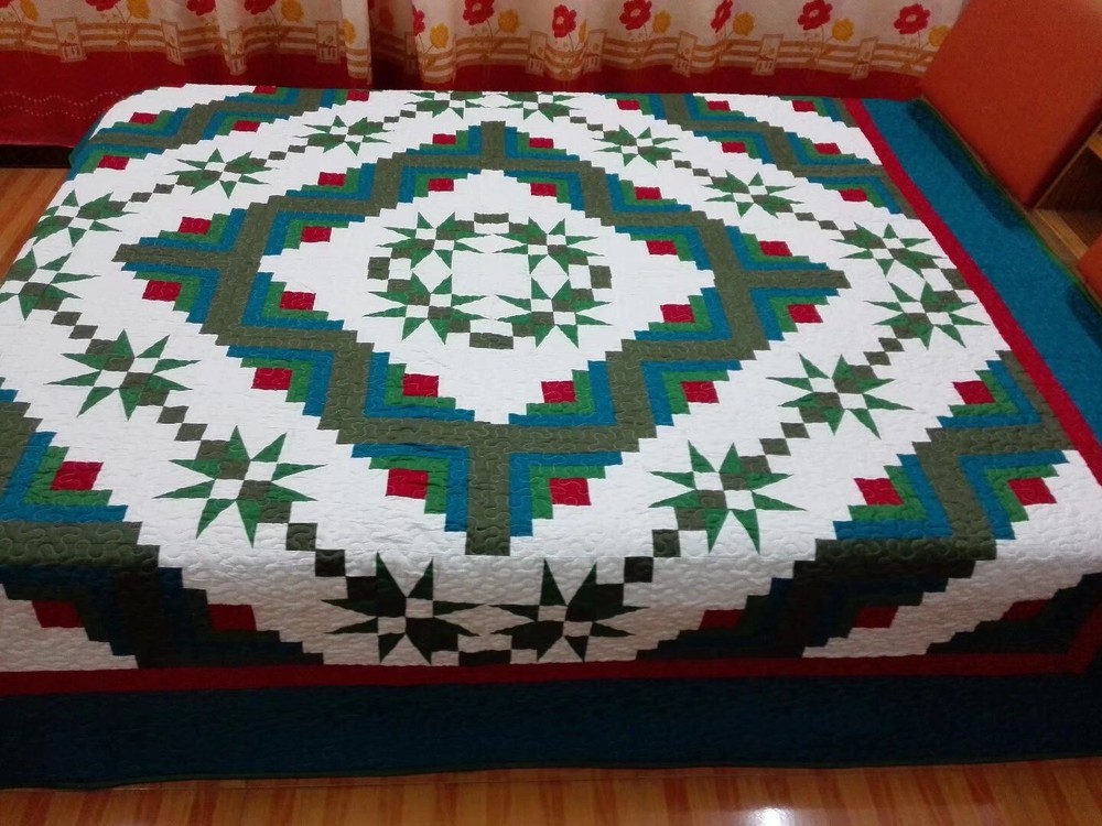 Queen  Size Star Patchwork Quilt #J-98