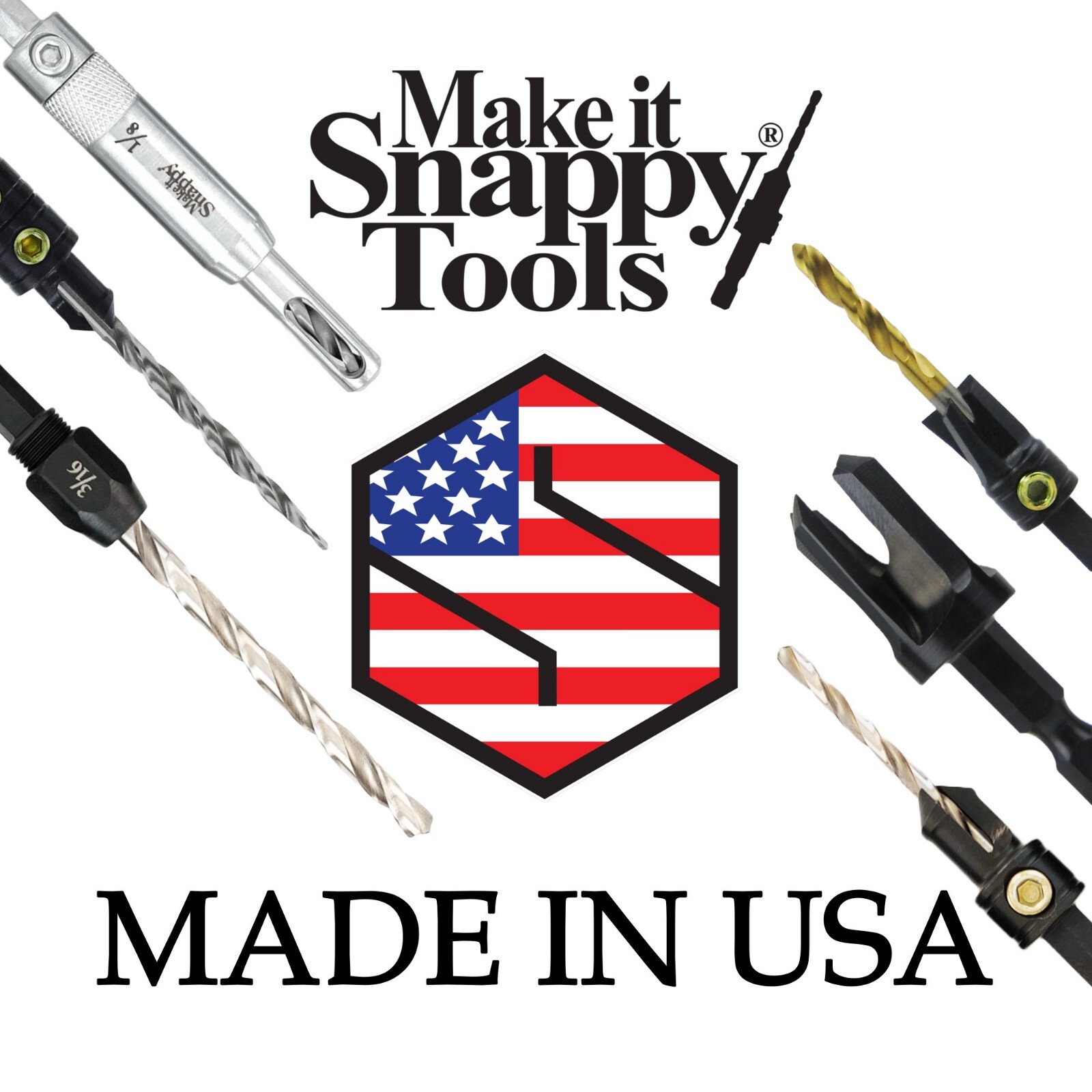 Snappy 5pc Self Centering Hinge Drill Bit Set #2–14 Cabinet MADE IN USA