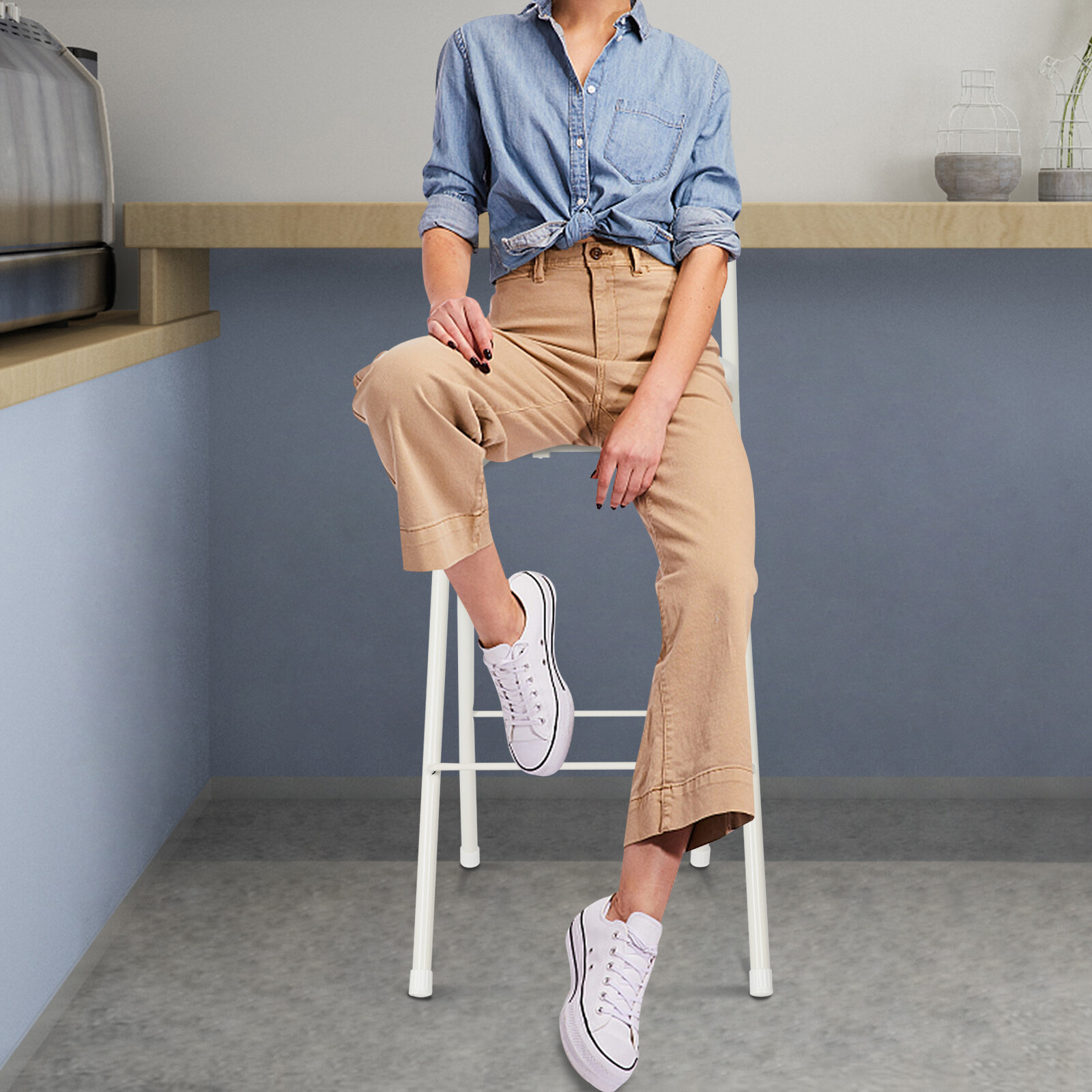 Foldable Bar Chair, Tall Folding Chair, Portable Folding Stool Max 275.58lbs