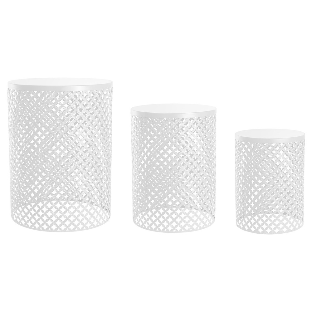 3pcs Outdoor Side Table Metal Frame Accent Table Modern Cylindrical End Table