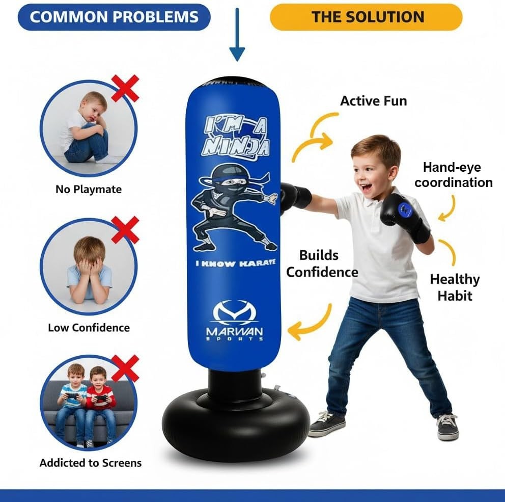 Kids Inflatable Punching Bag - 5-in-1 Set