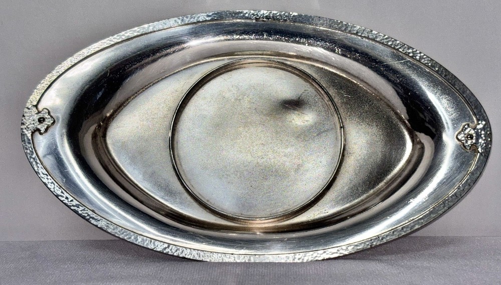 Vintage Superior Silver Plate Co Hammered Trim Gravy Boat TRAY ONLY Model 7015