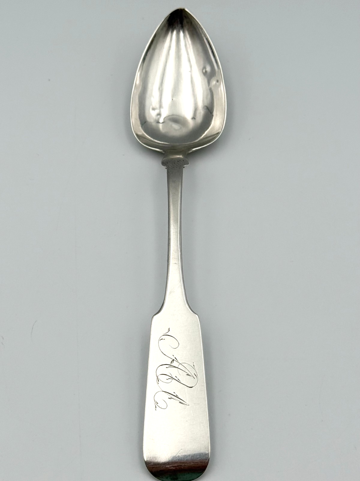 Antique Coin Silver Soup Spoon, E. Morgan Poughkeepsie NY, Monogram, c 1850