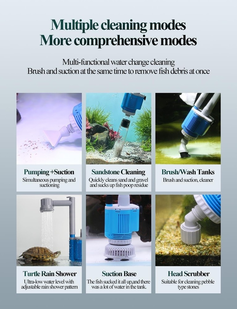 - Electric Automatic Removable Vacuum Water Changer Sand Algae Cleaner Filter...