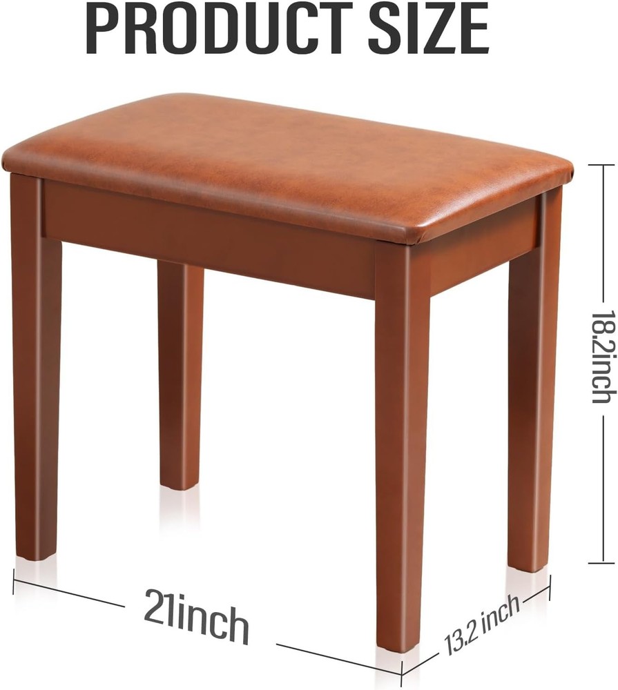 Cushioned Solid Wood Piano Bench - Stylish Brown Stool for Comfort and Support