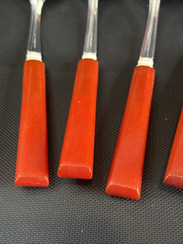 BAKELITE Sta-Brite Cherry Red Handled Silverware Set Spoons Fork Knife Butter