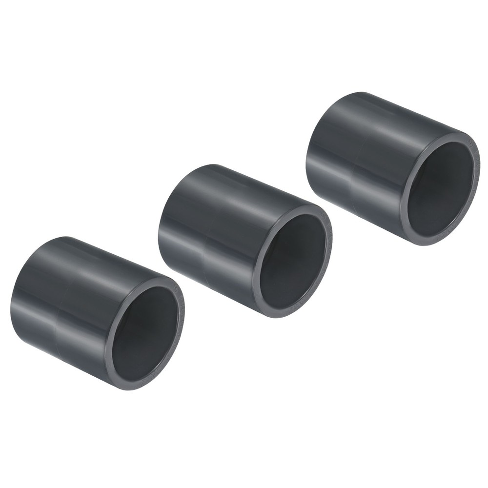 UPVC Pipe Fitting 40mm 1.57" Socket, 3pcs Straight Joint, Dark Grey