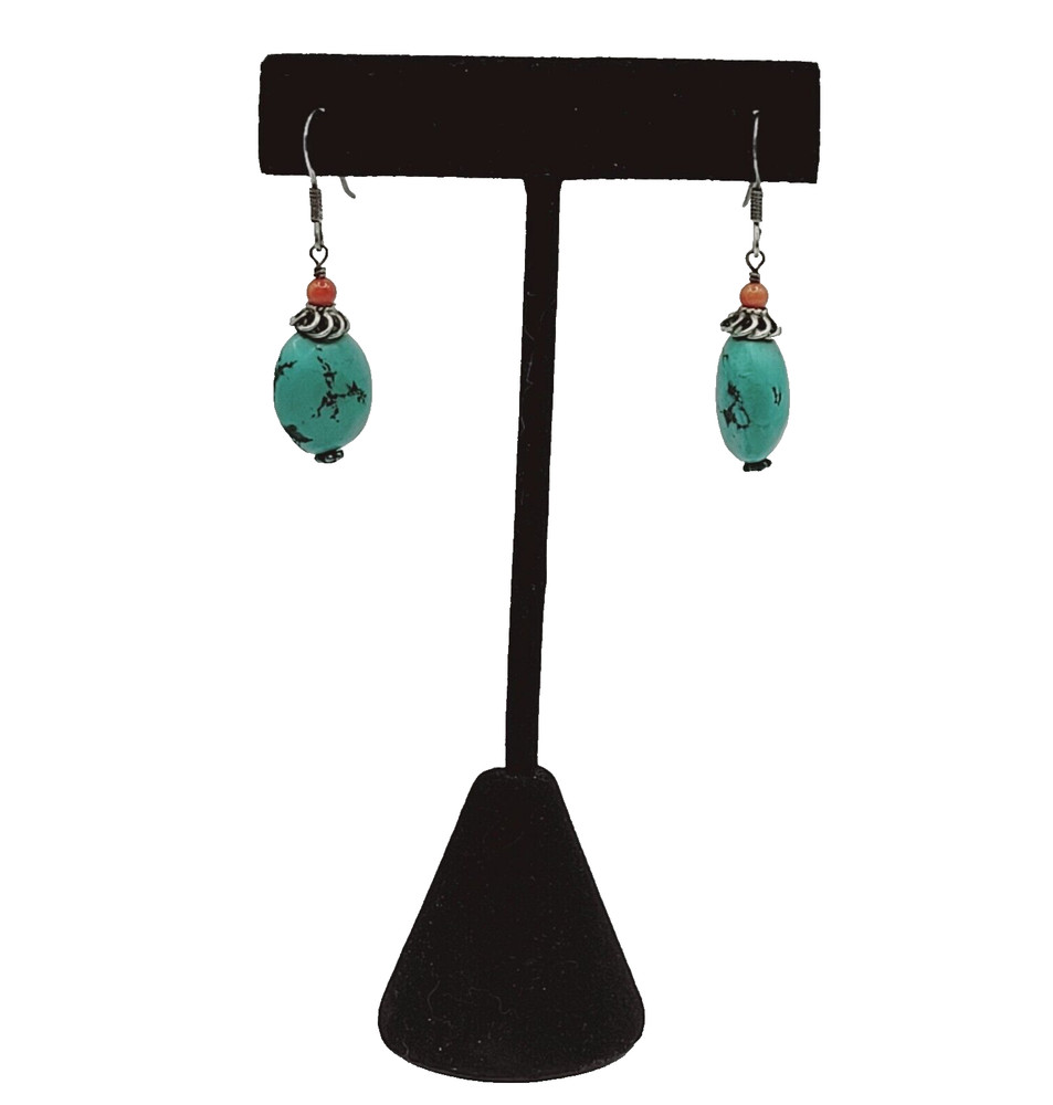 Turquoise Drop Dangle Pierced Hook 925 Sterling Silver Earrings Thailand