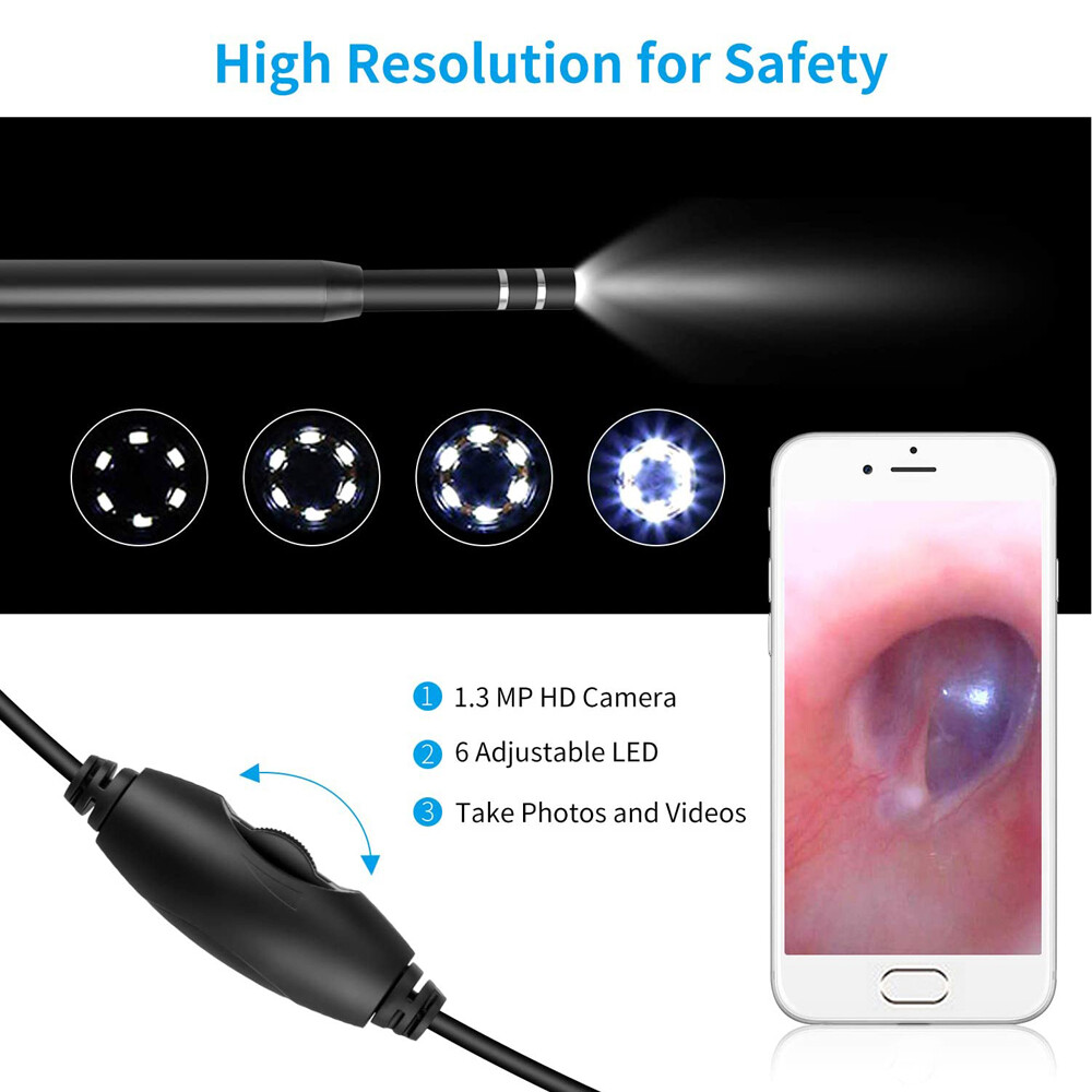 HD Ear Endoscope Otoscope LED Camera Tool Cleaning Wax Pick Cleaner Removal Kit