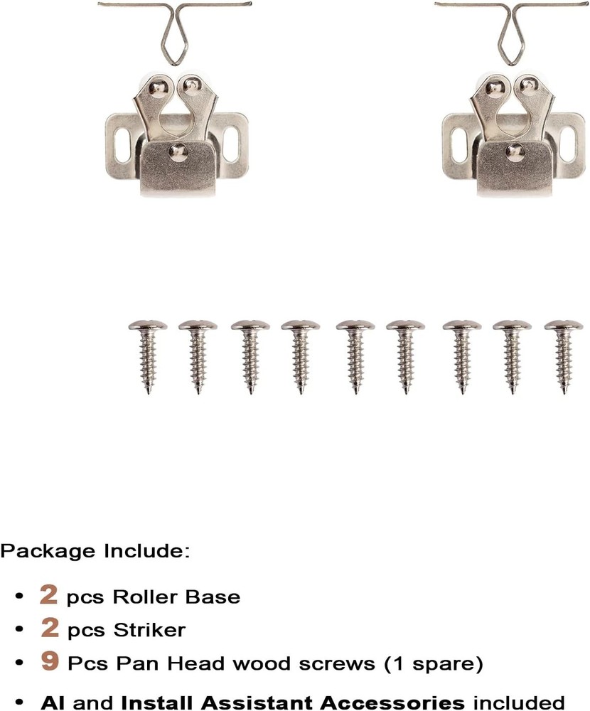 Nickel Finished 2 PCS Cabinet Roller Latch Set with Easy Install Components