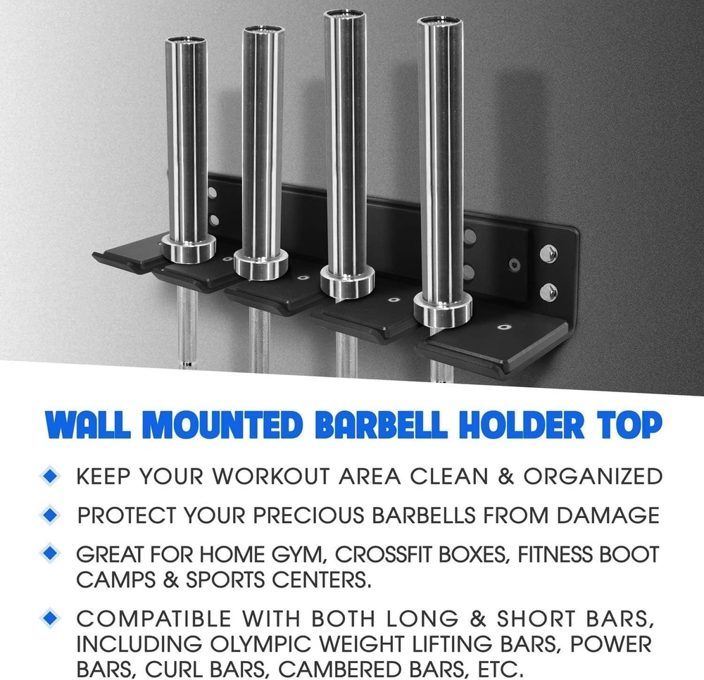 Vertical Wall-Mounted Barbell Holder - Secure Up to 4 Bars, 200lbs Capacity