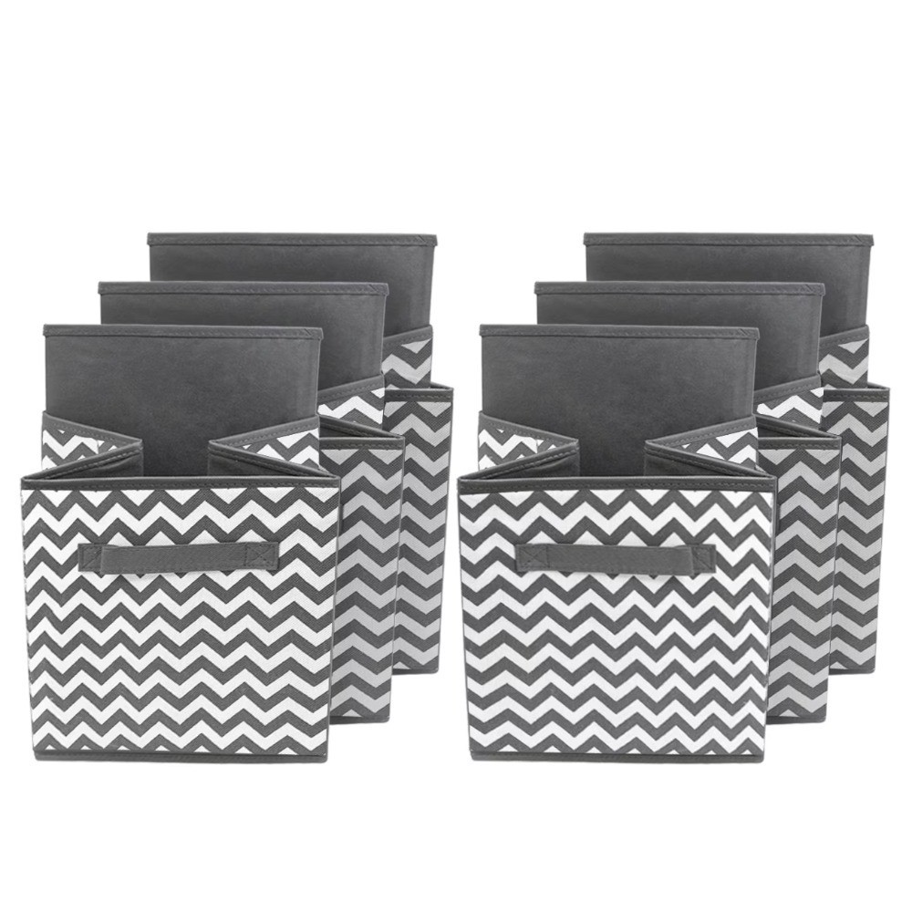 Collapsible Fabric Storage Cube Bin 10.5x10.5 Inch, Gray Chevron Pattern