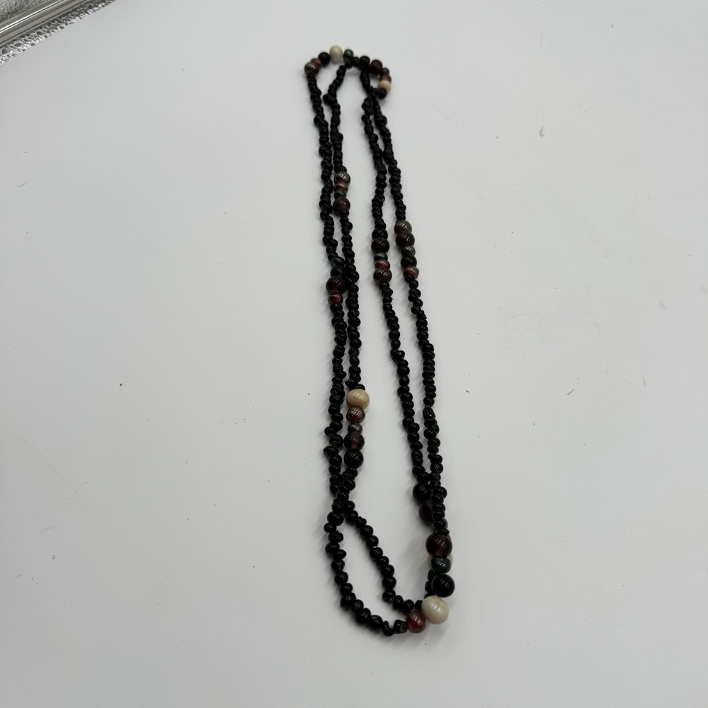 Multi Colored Glass & Black Onyx Beaded Necklace 30”