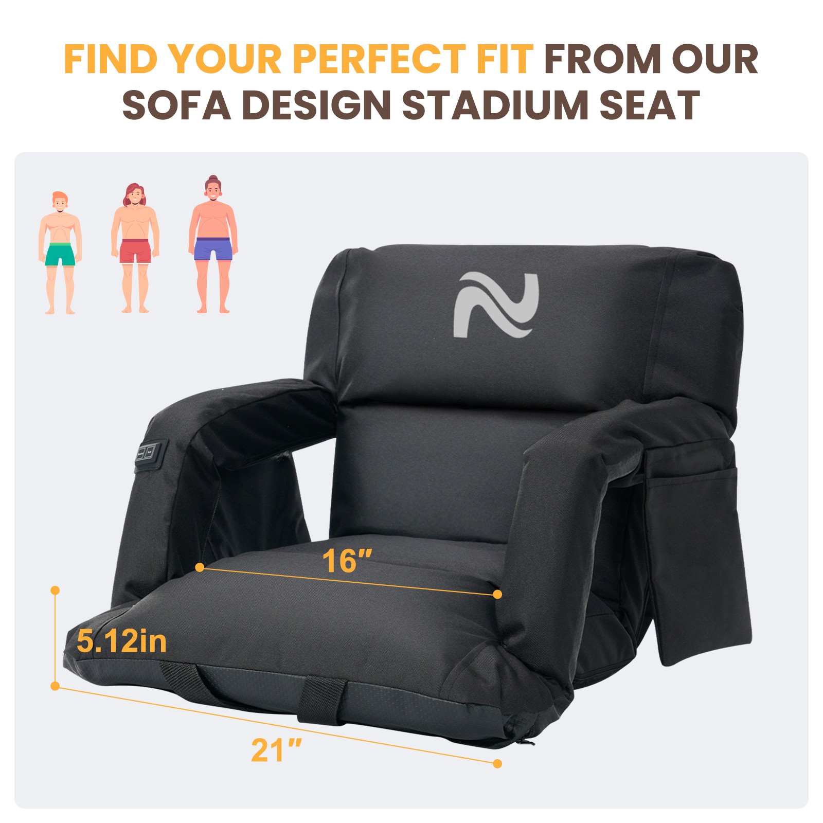 NAIZEA Heated Stadium Seat with Back Support, Sofa Style 5" Thick Bleacher Chair