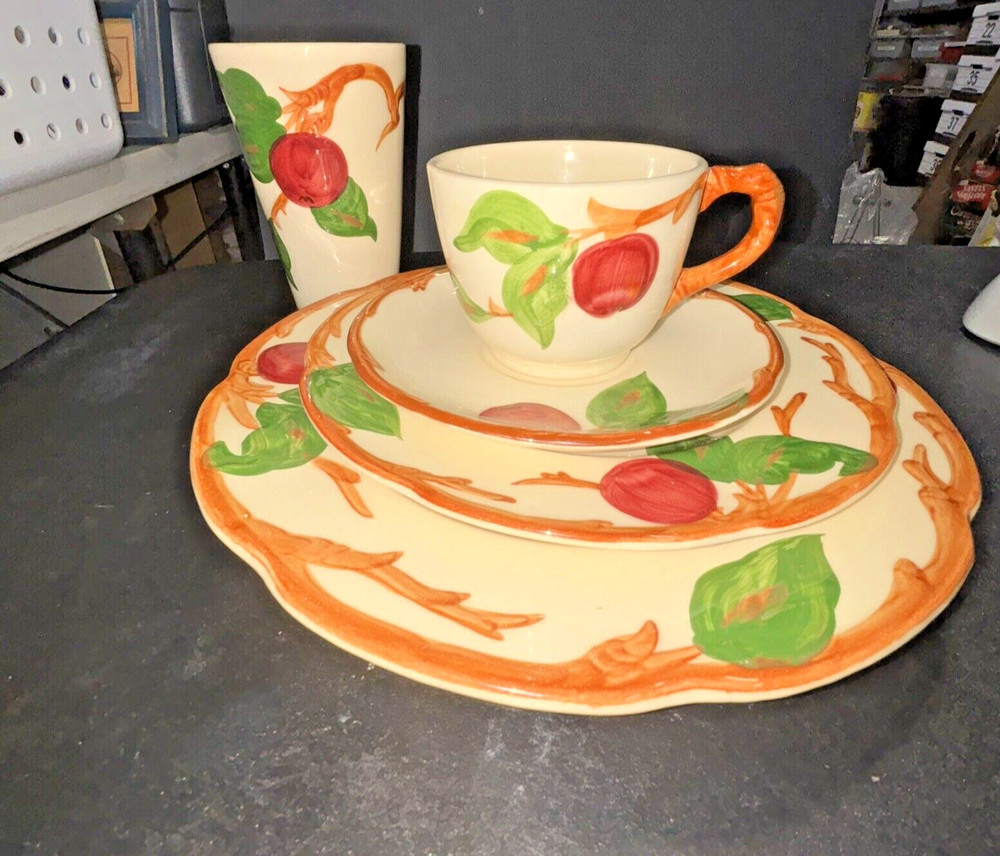 5 Pc Place Setting Franciscan Apple Pattern USA Backstamp Including Tumbler NOS