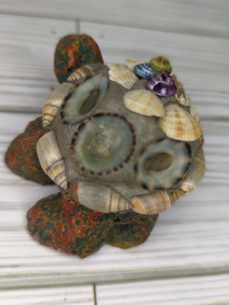 Handmade Stone Concrete Turtle Seashells Small Figurine 2" Tall