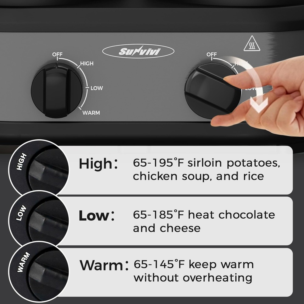 Dual Slow Cooker, Buffet Server & Warmer with 2 Removable Ceramic Pots, 3 Adj...
