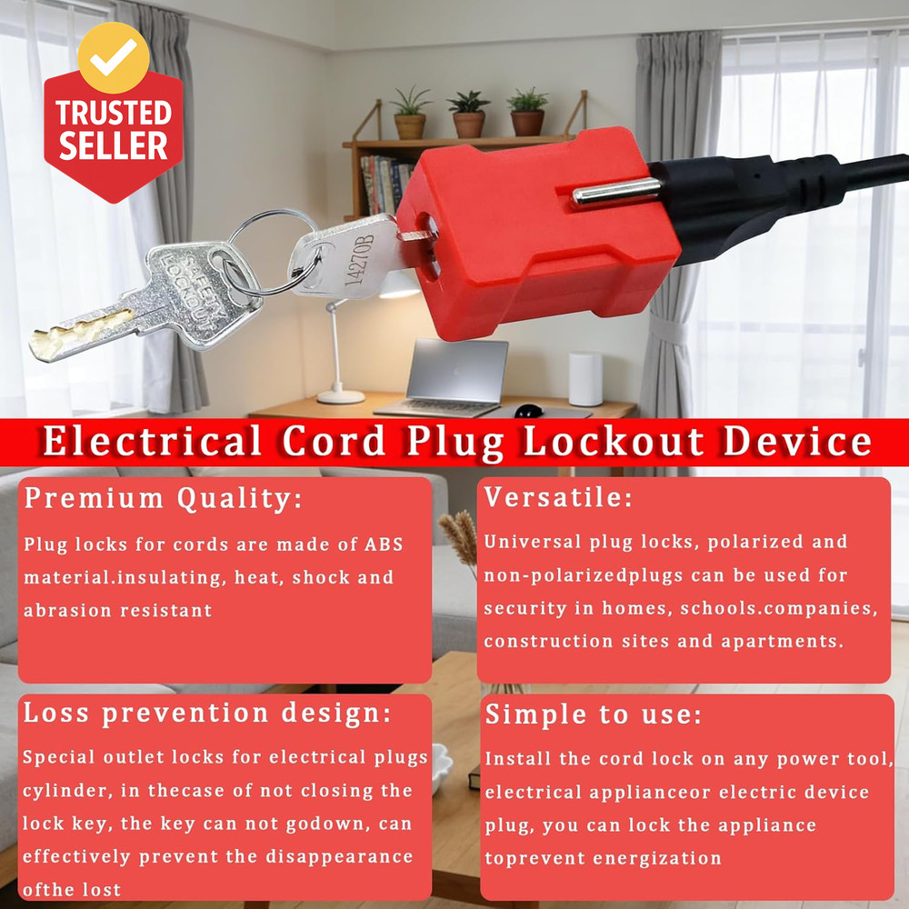 Plug Lock Electrical Cord Plug Lockout Device for Electrical Cord, 2 Pack Plug L