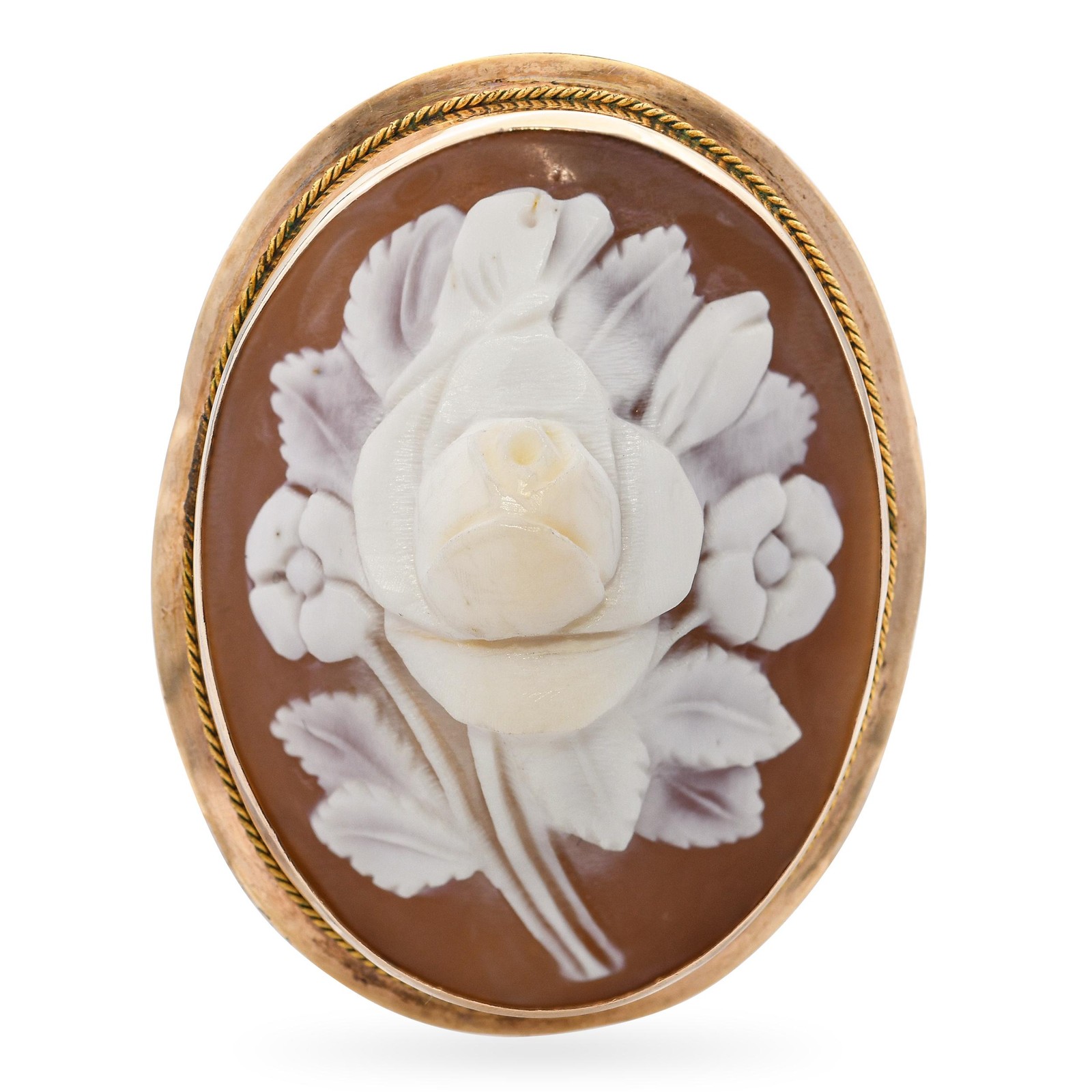 Vintage 10k Yellow Gold Floral Motif Shell Cameo Brooch