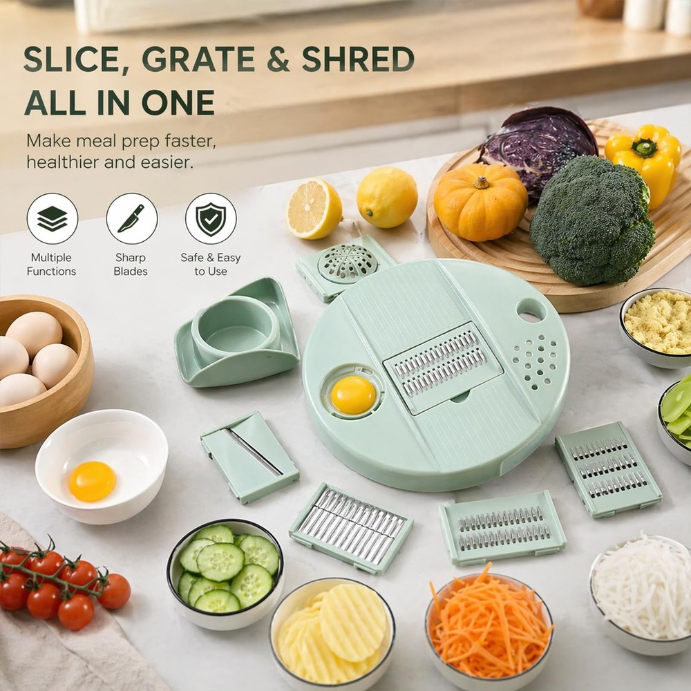 Large Capacity Multi-function Salad Spinner,6-in-1 Salad Spinner & Vegetable Cho