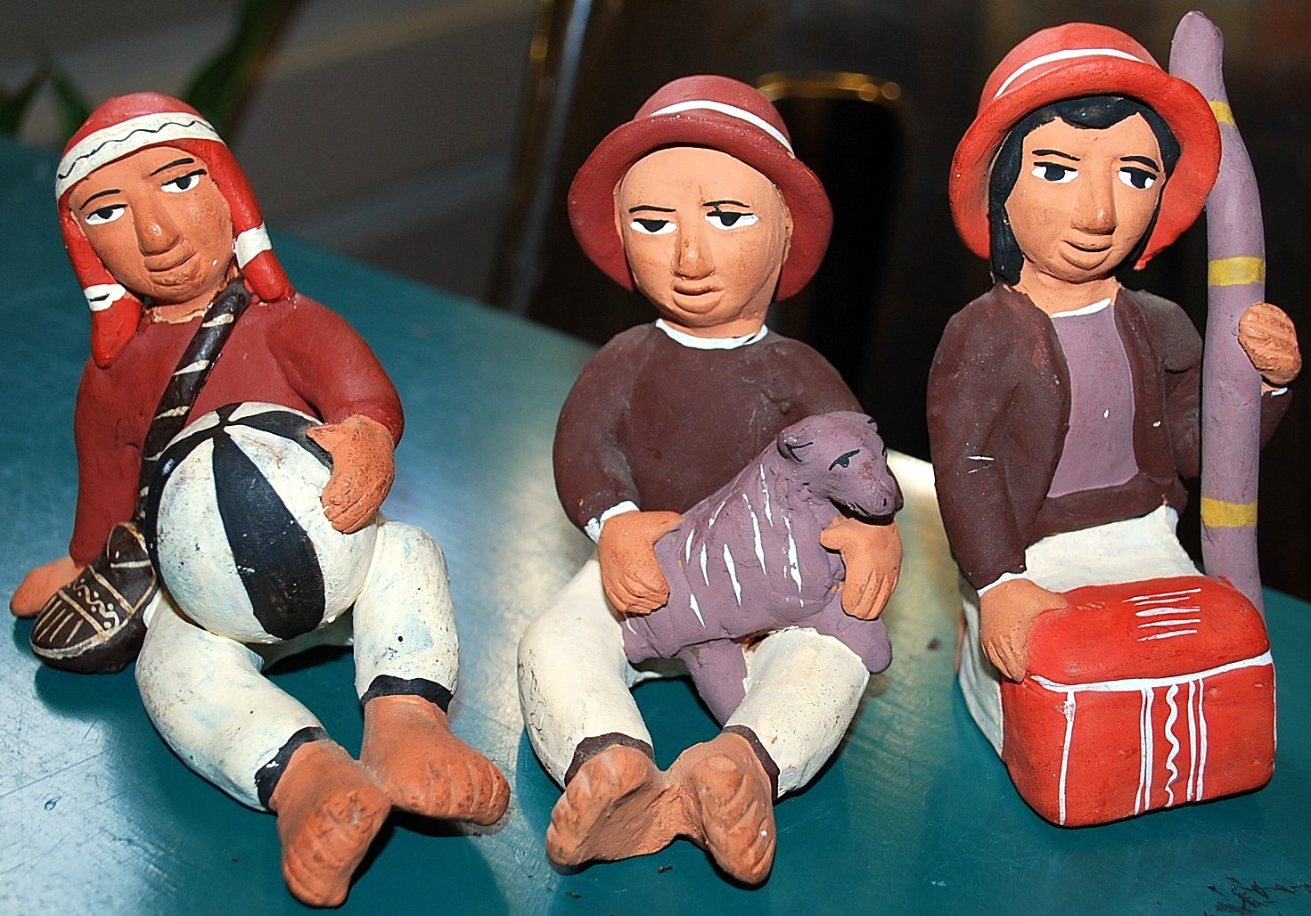 Set 3 Handmade PERU FOLK ART TerraCotta Pottery Figurines TRADITIONAL MEN Unique