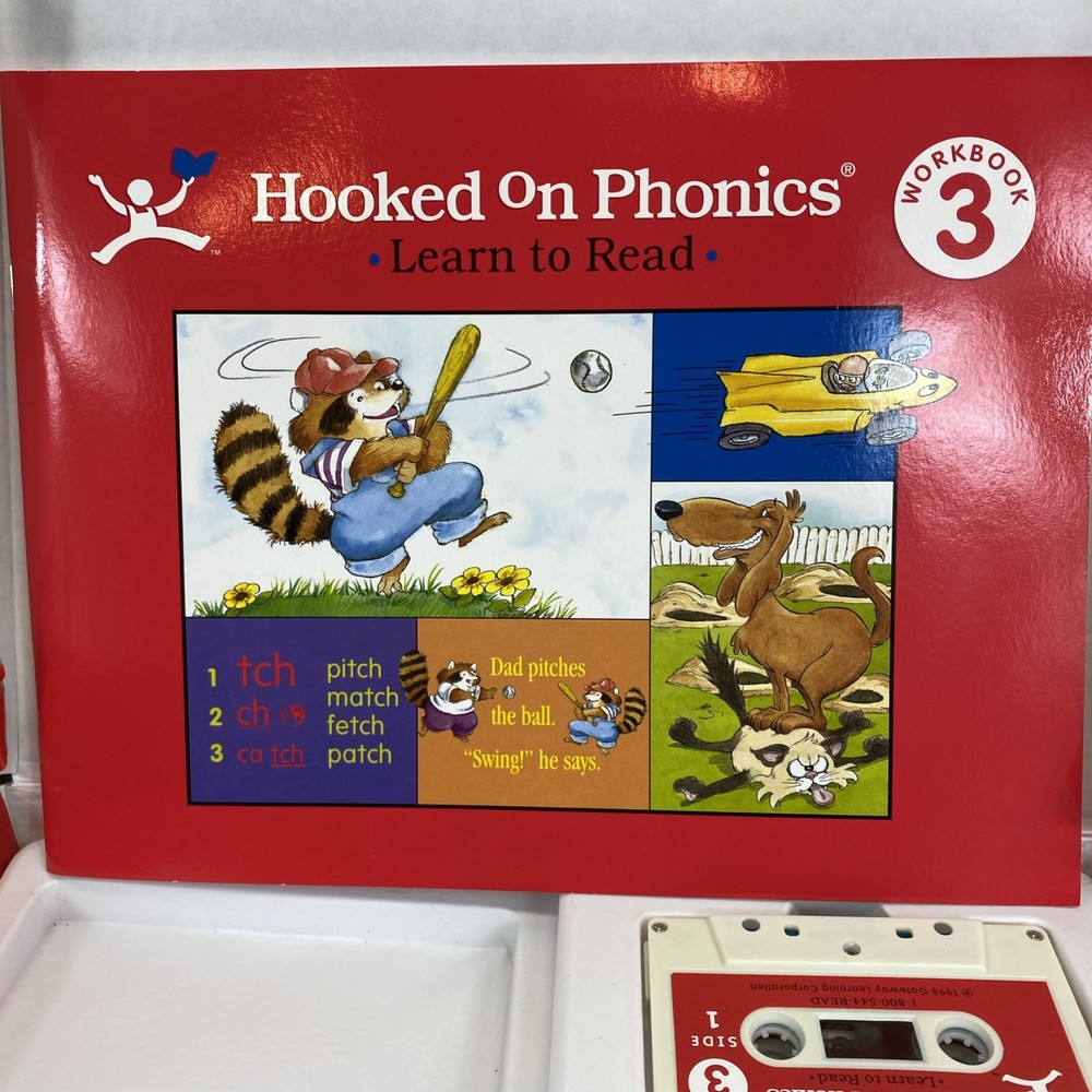 Hooked On Phonics Learn To Read Level 3 Audio Tapes Flash Cards Red Workbook
