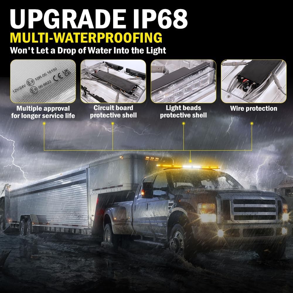 204LED Rooftop Low Profile Emergency Strobe Light Bar Warning Flashing W/Control