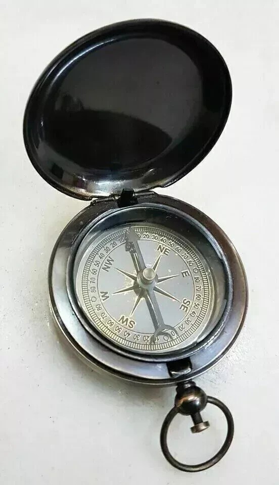 Handmade Antique Brass Compass Pocket Style Handmade Push Button for gift item