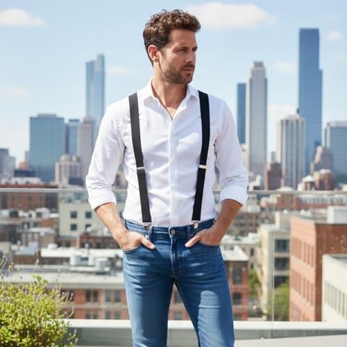 Dibi Black Suspenders for Men, Adjustable X Back 4 Strong Adjustable,