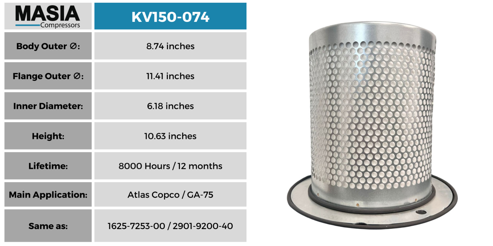 1625-7253-00 or 2901-9200-40 Atlas Copco Separator for in GA-55 thru GA-90