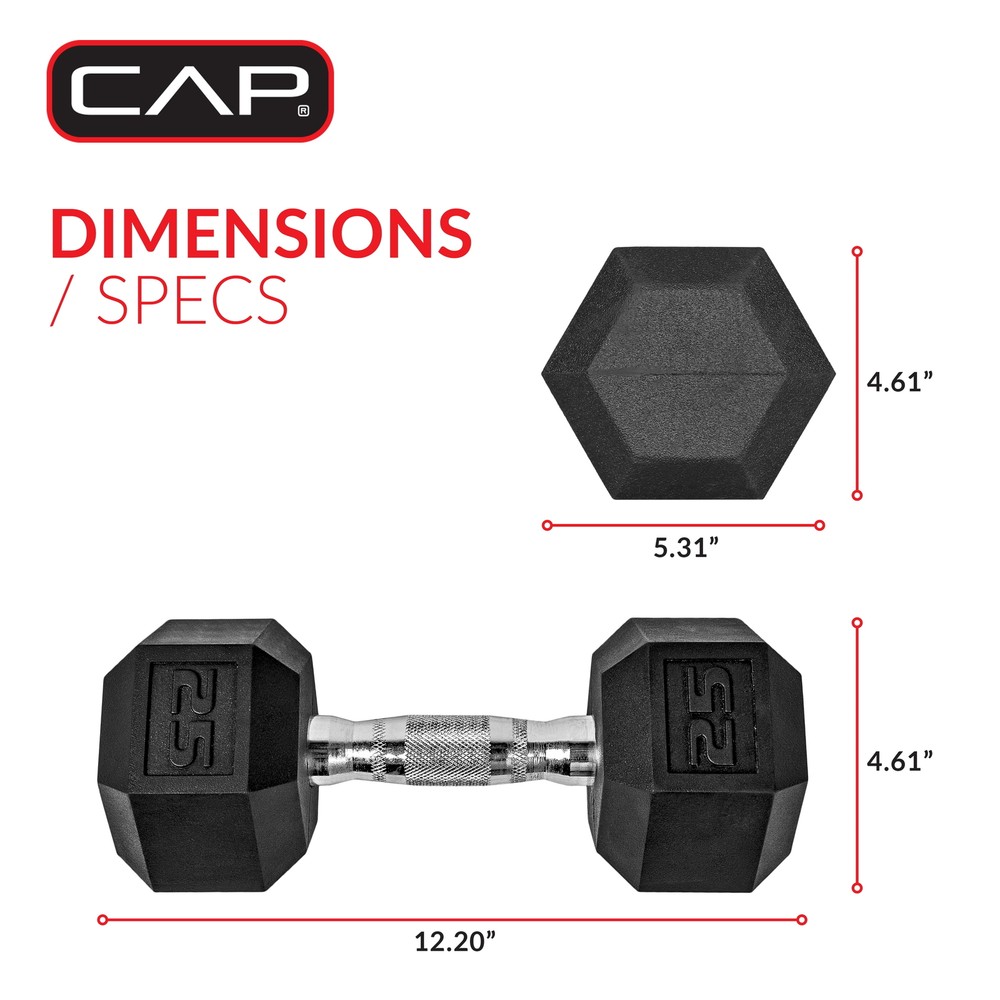 1 Pair Coated Rubber Hex Dumbbell Weight 25lbs